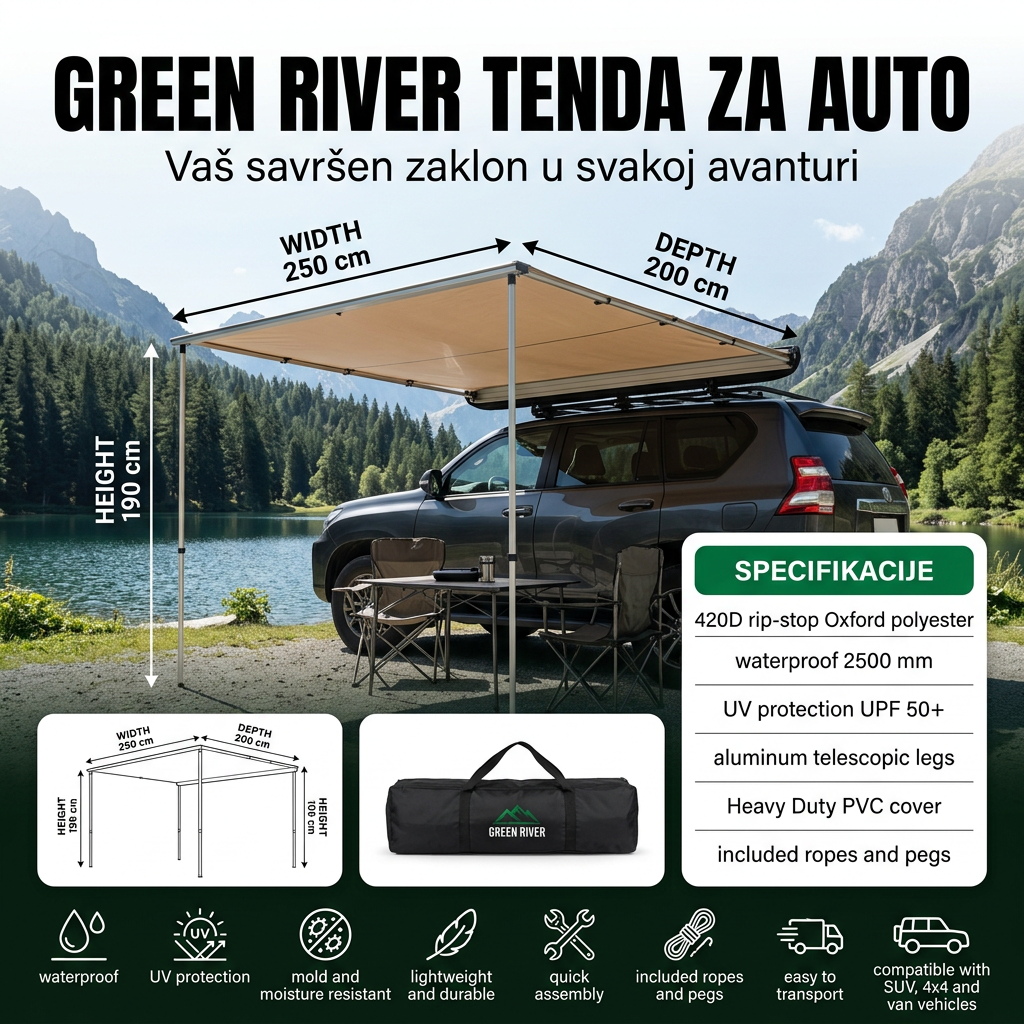 Tenda za automobil i kampovanje Green River Solutions Car Side Awning CA01