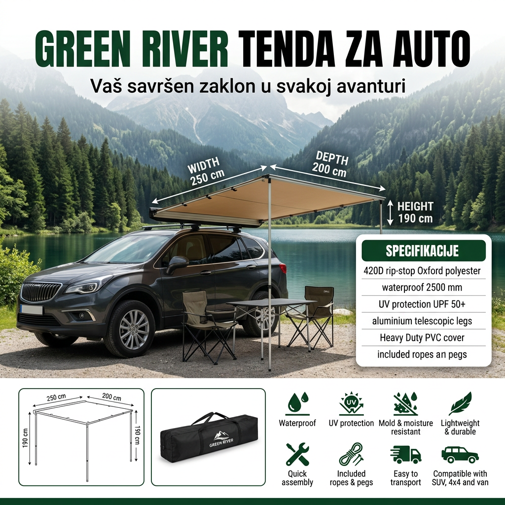 Tenda za automobil i kampovanje Green River Solutions Car Side Awning CA01